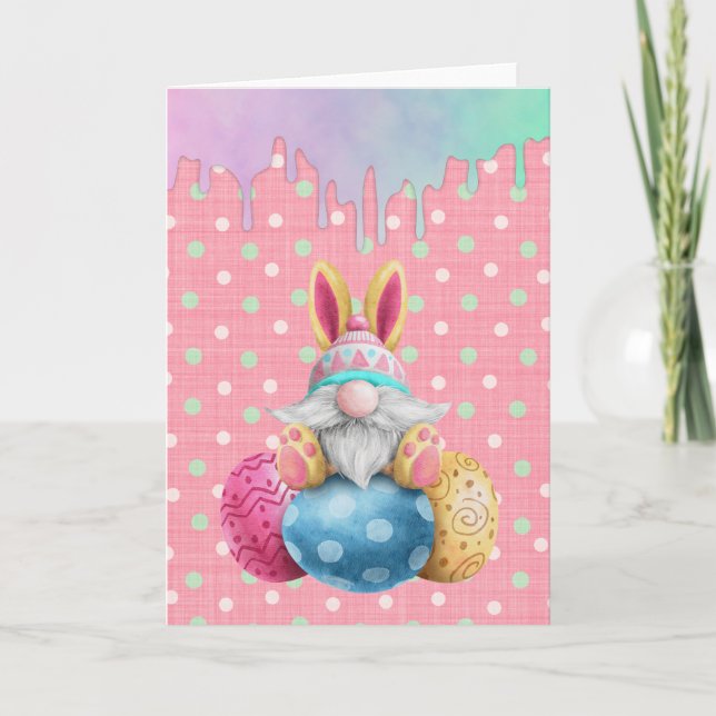 Tarjeta Festiva Easter Gnome Polkadot Eggs Icing Drips (Anverso)