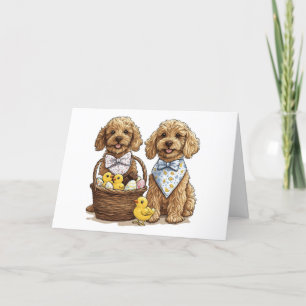 Tarjeta Festiva Easter Goldendoodle Dogs Cesta de Pascua