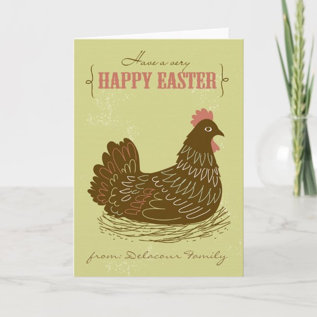 Tarjeta Festiva Easter Green Rustic Happy Easter Card (Anverso)