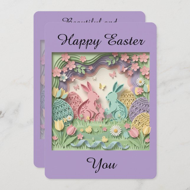 Tarjeta Festiva Easter Greeting Card with two little bunnies (Anverso / Reverso)