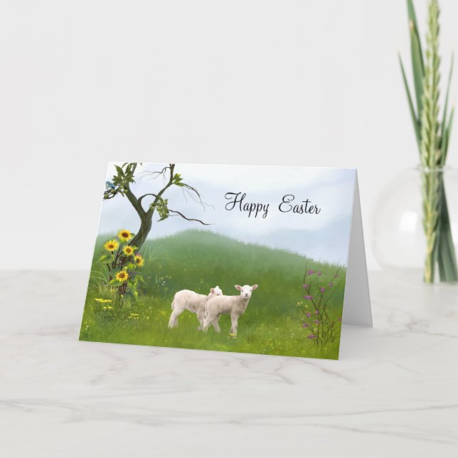 Tarjeta Festiva Easter Lambs (Anverso)