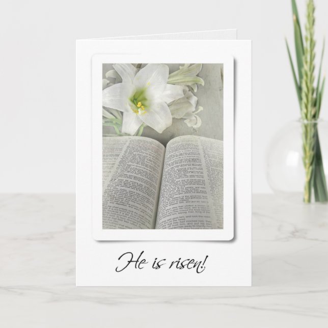 Tarjeta Festiva Easter Lilies and Holy Bible (Anverso)