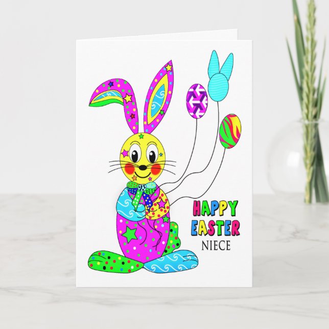 Tarjeta Festiva EASTER Niece kaleidoscope Bunny colorido (Anverso)