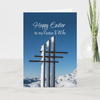 Tarjeta Festiva Easter Pastor Wife Crosses on Snow Covered Hill