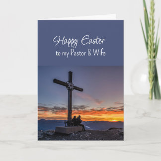 Tarjeta Festiva Easter Pastor Wife Crosses Sunset on Hill Mountain