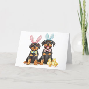 Tarjeta Festiva Easter Rottweiler Dogs Bunny Ears