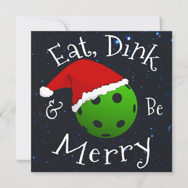 Tarjeta Festiva Eat Dink and Be Merry Christmas Pickleball (Anverso)