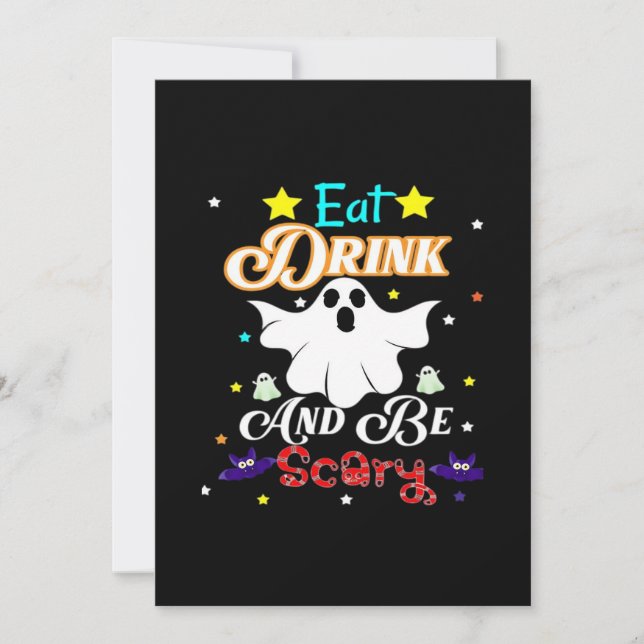 Tarjeta Festiva Eat Drink And Be Scary Happy Halloween Day (Anverso)