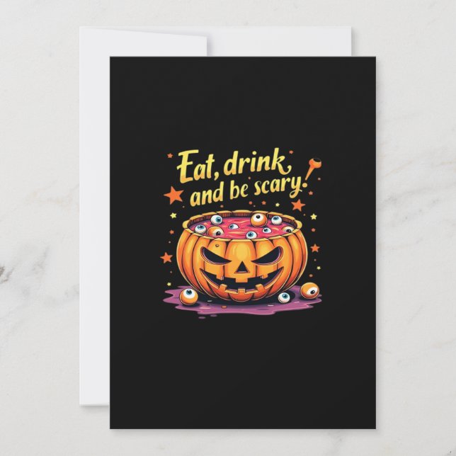 Tarjeta Festiva Eat Drink And Be Scary Scary Movie Night Halloween (Anverso)