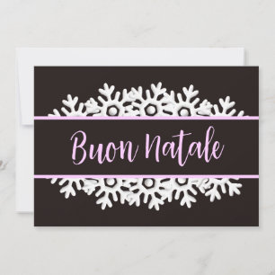 Tarjeta Festiva Ébano negro, copos de nieve blancos y lila