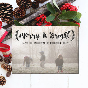 Tarjeta Festiva Ebony Elegy Sketched Merry & Bright Photo