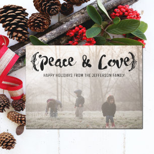 Tarjeta Festiva Ebony Elegy Sketched Peace & Love Holiday Photo