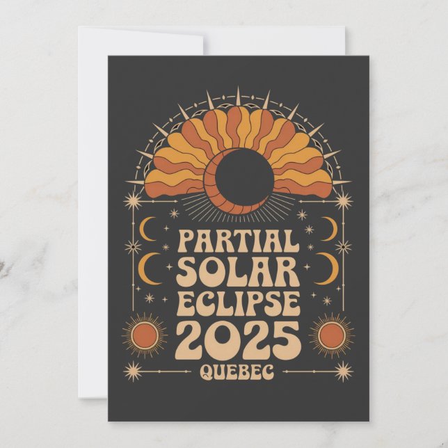 Tarjeta Festiva Eclipse solar parcial 2025 Quebec Canadá (Anverso)