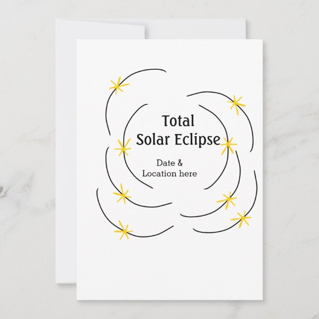 Tarjeta Festiva Eclipse solar total añadir ubicación de fecha mita (Anverso)