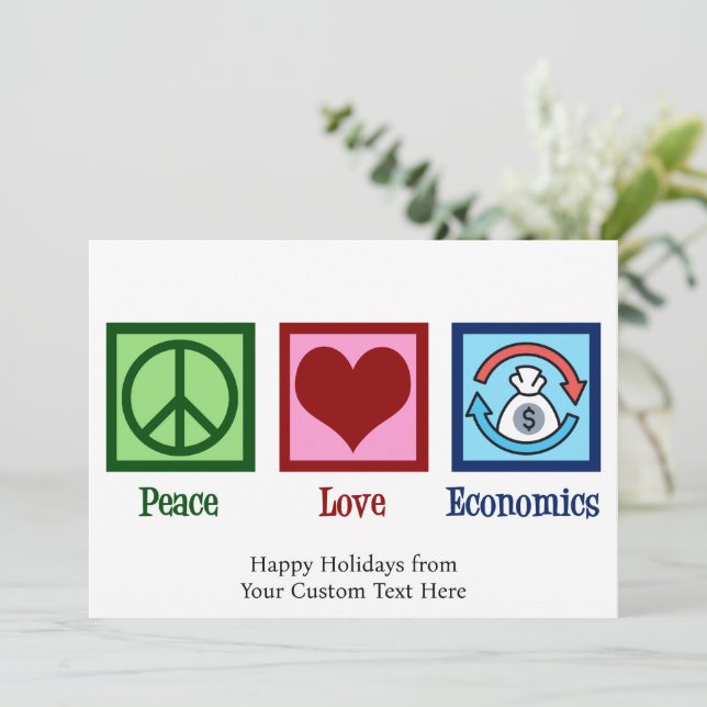 Tarjeta Festiva Economía de amor por la paz Navidades economistas  (Anverso de pie)