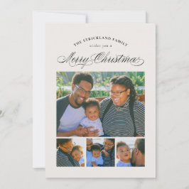 Tarjeta Festiva Ecru Elegant Four Photo Merry Christmas Card