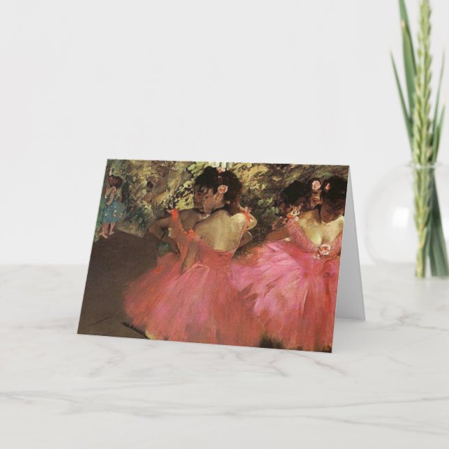 Tarjeta Festiva Edgar Degas - bailarines en rosa (Anverso)