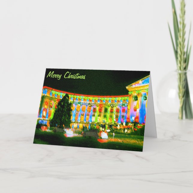 Tarjeta Festiva Edificio de las Felices Navidad, de la ciudad y (Anverso)