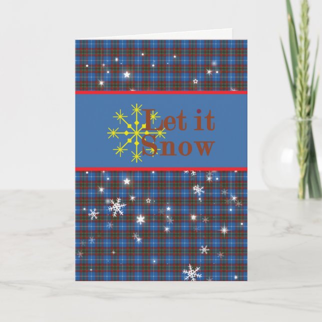 Tarjeta Festiva Edinburgh Scottish Tartan Let It Snow (Anverso)