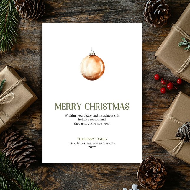 Tarjeta Festiva Editable Christmas Bauble Card Minimal Elegant   (Editable Christmas Ornament Card Minimal Elegant Design)