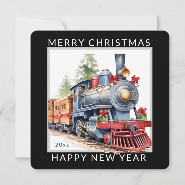 Tarjeta Festiva Editable Christmas Holiday Train (Anverso)