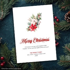 Tarjeta Festiva Editable Red Poinsettia Vintage Greeting Card