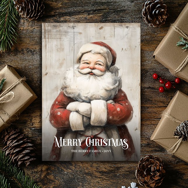 Tarjeta Festiva Editable Watercolor Red White Christmas Santa Card (Editable Watercolor Red White Christmas Santa Card)