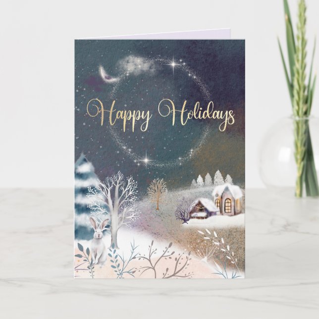 Tarjeta Festiva EDITABLE Winghts Vintage Christmas Card (Anverso)