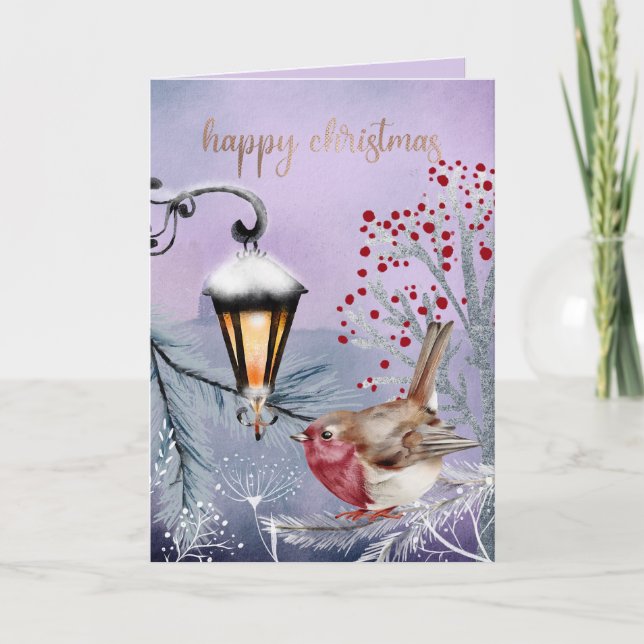 Tarjeta Festiva EDITABLE Winghts Vintage Christmas Card (Anverso)