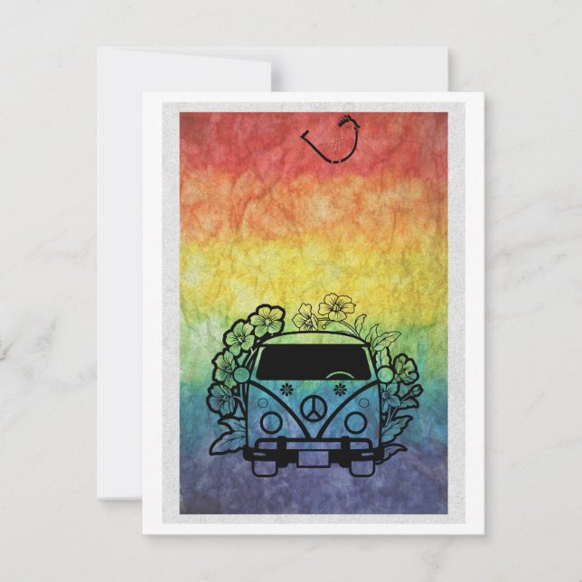 Tarjeta Festiva Editar Campervan Woodstock - Hippie colorido (Anverso)