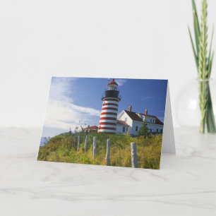 Tarjeta Festiva EE.UU., Maine, Lubec. Faro West Quoddy Head