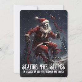 Tarjeta Festiva Eerie Skeleton Santa Ski Gótico Macabre Navidades