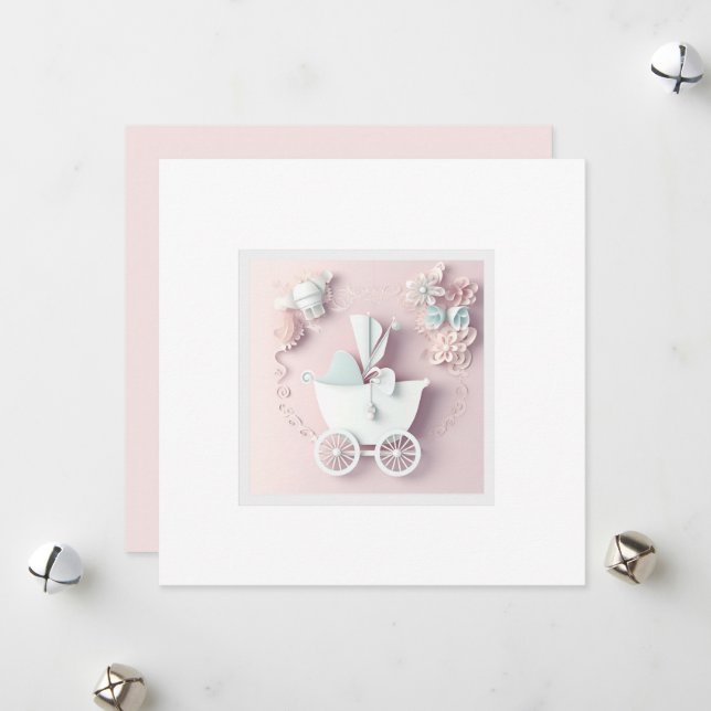 Tarjeta Festiva Efecto 3d para la chica bebé rosada (Anverso/Reverso In Situ)