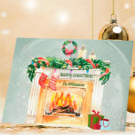 Tarjeta Festiva Efecto Globe de Nieve para la chimenea de los navi<br><div class="desc">Desde Charm Design Studio — una encantadora escena de chimenea de Navidades — medias colgadas por la chimenea; coloridas cuerdas de luces; velas quemándose; flores sobre la chimenea — Feliz Navidad — Personalízate con el nombre — y el año — con la sensación de un globo de nieve. Cualquier solicitud...</div>