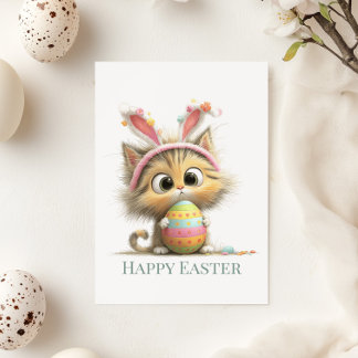 Tarjeta Festiva Egg-stra Cute Easter Cat Flat Greeting Card