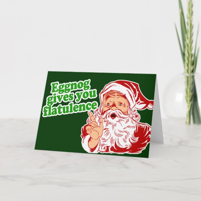 Tarjeta Festiva Eggnog hace Santa Fart (Anverso)