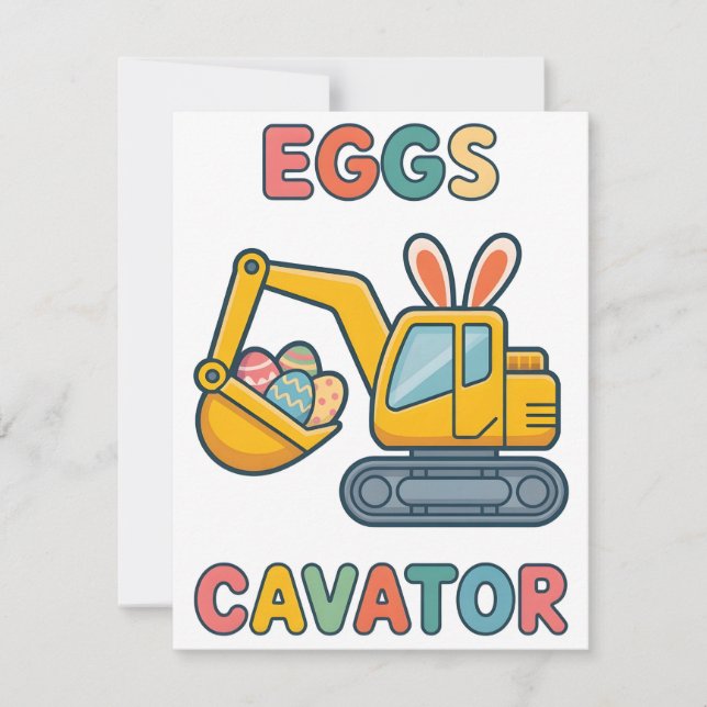 Tarjeta Festiva Eggs Cavator Funny Construction Easter Card (Anverso)