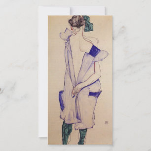 Tarjeta Festiva Egon Schiele - Chica De Pie Con Vestido Azul