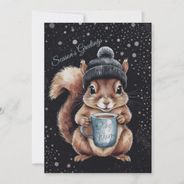 Tarjeta Festiva Eichhörnchen mit Tasse und Schnee „Stay Warm“ 
