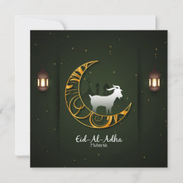 Tarjeta Festiva Eid Al Adha Mubarak Creciente Dorado Cabra Islámic