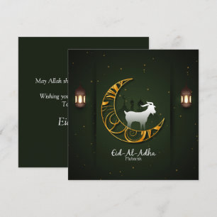 Tarjeta Festiva Eid Al Adha Mubarak Creciente Dorado Cabra Islámic