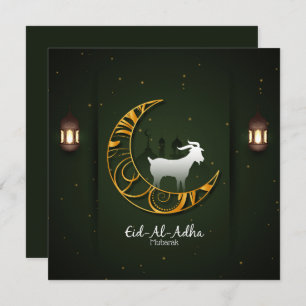 Tarjeta Festiva Eid Al Adha Mubarak Crescent Goat Islámico 