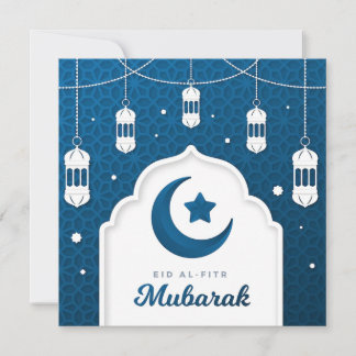 Tarjeta Festiva Eid Al-Fitr Mubarak Luna y estrellas