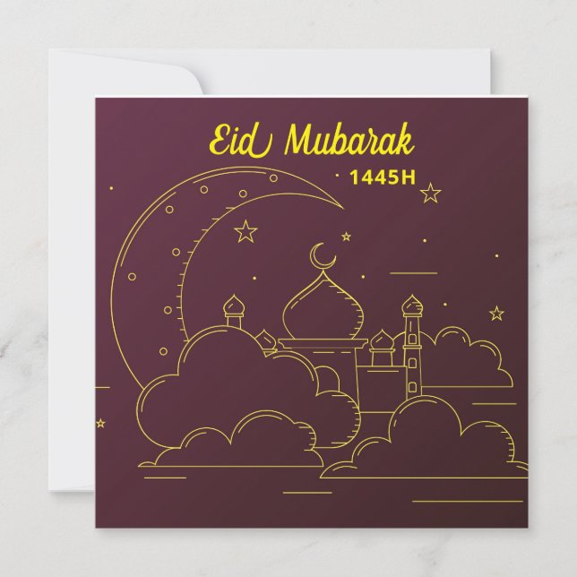 Tarjeta Festiva Eid Mubarak 1445 Hijriah Line art (Anverso)