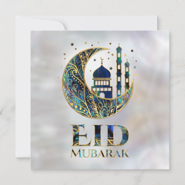 Tarjeta Festiva Eid Mubarak - Abalone Shell, Pearl y Gold (Anverso)