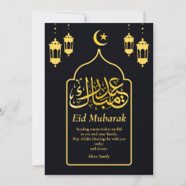 Tarjeta Festiva Eid Mubarak Árabe Elegante Oro Negro Moderno