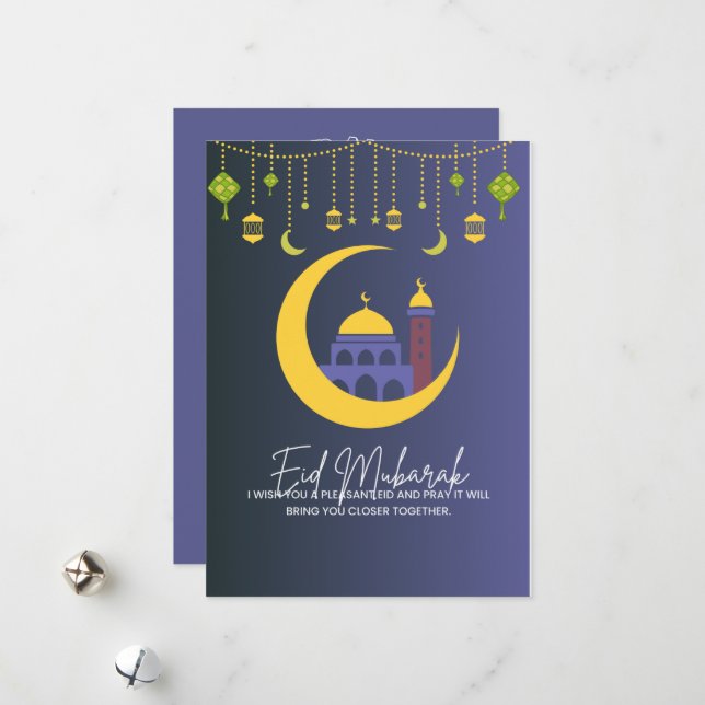 Tarjeta Festiva Eid Mubarak Azul (Anverso/Reverso In Situ)