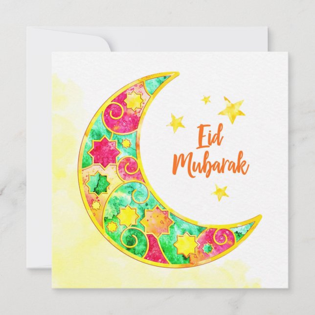 Tarjeta Festiva Eid Mubarak Colorful Crescent (Anverso)