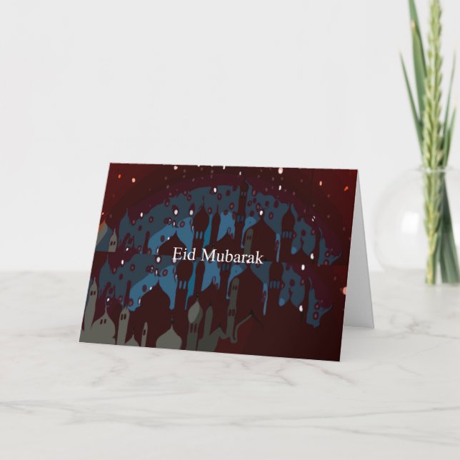 Tarjeta Festiva Eid Mubarak con efecto de la noche (Anverso)