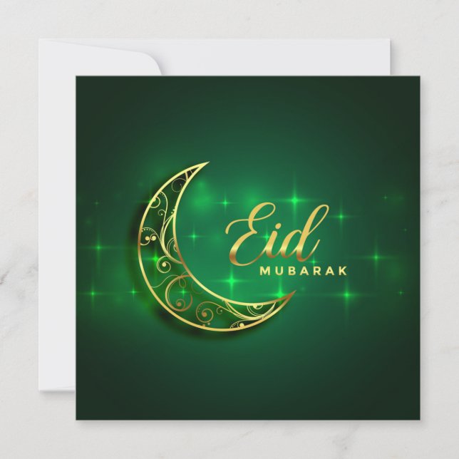 Tarjeta Festiva Eid Mubarak Crescent Crescent Green (Anverso)